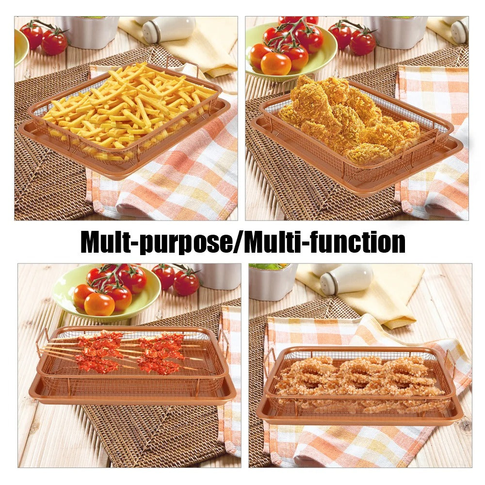 Copper Crisper Non-Stick Oven Baking Tray with Crisping Basket, 2 Piece Set