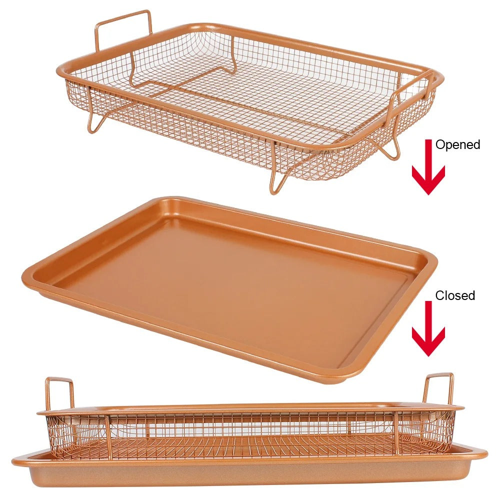 Copper Crisper Non-Stick Oven Baking Tray with Crisping Basket, 2 Piece Set
