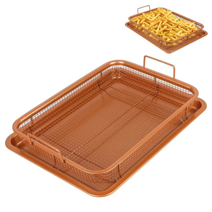 Copper Crisper Non-Stick Oven Baking Tray with Crisping Basket, 2 Piece Set