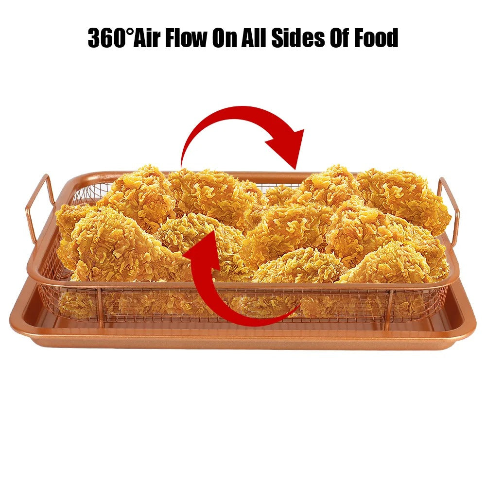 Copper Crisper Non-Stick Oven Baking Tray with Crisping Basket, 2 Piece Set