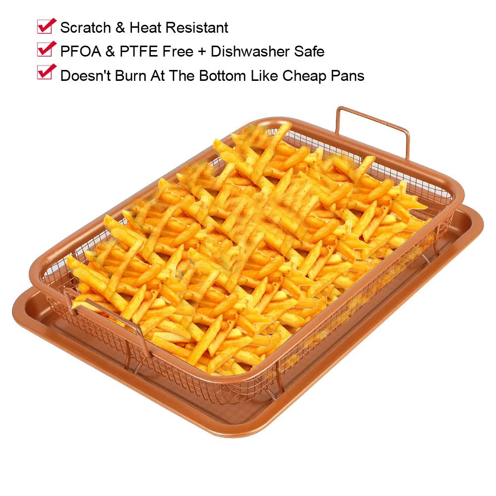 Copper Crisper Non-Stick Oven Baking Tray with Crisping Basket, 2 Piece Set