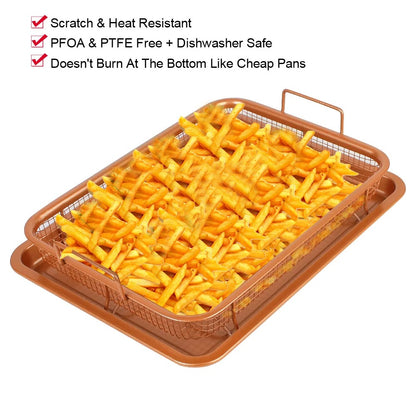 Copper Crisper Non-Stick Oven Baking Tray with Crisping Basket, 2 Piece Set