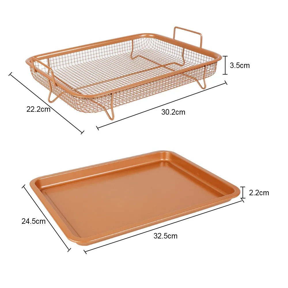Copper Crisper Non-Stick Oven Baking Tray with Crisping Basket, 2 Piece Set