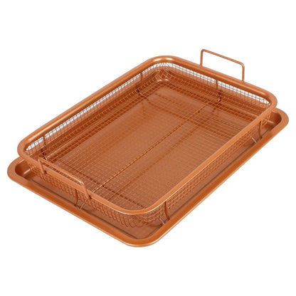 Copper Crisper Non-Stick Oven Baking Tray with Crisping Basket, 2 Piece Set